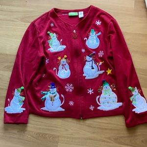 Red with cat snowmen Christmas sweater